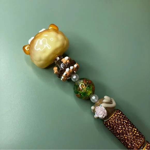 Forest Bunny Kawaii Woodsy Handmade Beaded Pen with Rhinestones - Picture 5 of 8